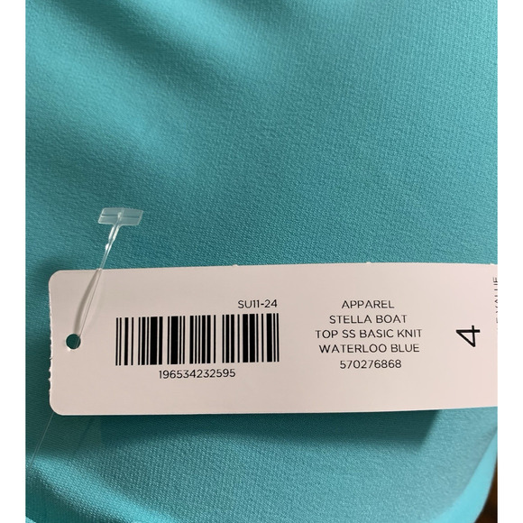 Chico's Top Womens Size 4 Stella Boat Waterloo Blue Liquid Knit Short Sleeve NWT - Picture 4 of 7